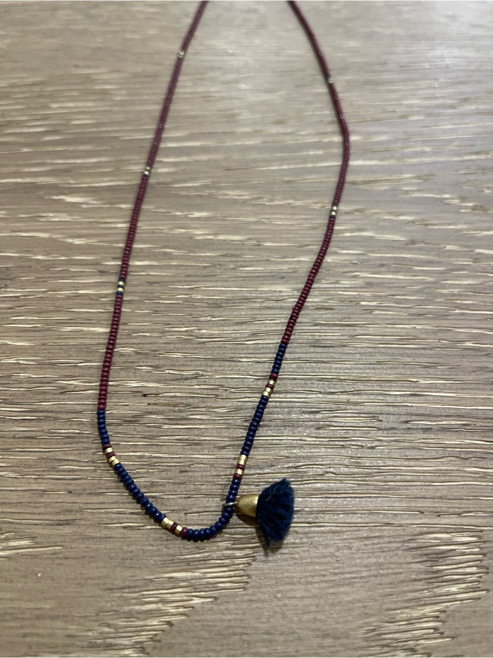 Madewell Beaded Navy and Burgundy Tassel Necklace